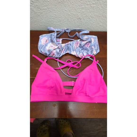 Victorias Secret Women's Set Of 2 Bikini Tops M & 32DDD/F70 Pink & Floral - Picture 2 of 6